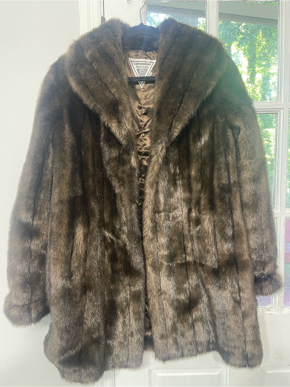 Vintage Marvin Richards Faux Mink Fur Coat Chocolate Brown Mob Wife Glam L